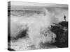 Oceanographer Willard Bascom Standing on a Rock while Observing the Crashing Surf-Bill Ray-Stretched Canvas