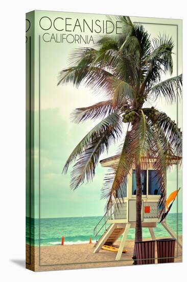 Oceanside, California - Lifeguard Shack and Palm-Lantern Press-Stretched Canvas