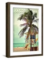 Oceanside, California - Lifeguard Shack and Palm-Lantern Press-Framed Art Print