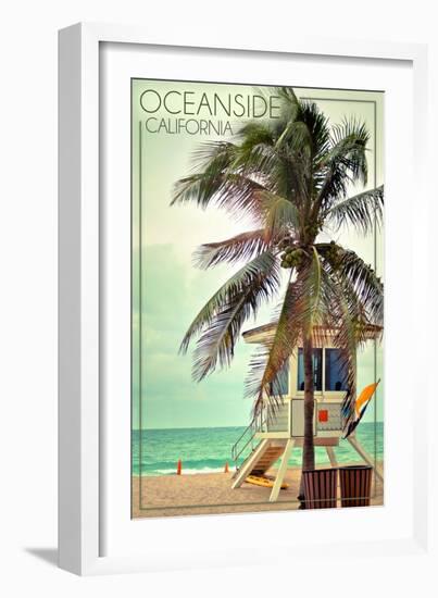 Oceanside, California - Lifeguard Shack and Palm-Lantern Press-Framed Art Print