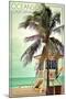 Oceanside, California - Lifeguard Shack and Palm-Lantern Press-Mounted Art Print