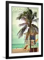 Oceanside, California - Lifeguard Shack and Palm-Lantern Press-Framed Art Print