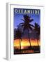 Oceanside, California - Palms and Sunset-Lantern Press-Framed Art Print