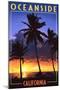 Oceanside, California - Palms and Sunset-Lantern Press-Mounted Art Print