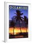 Oceanside, California - Palms and Sunset-Lantern Press-Framed Art Print