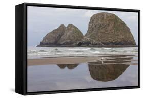 Oceanside, Oregon. Three Arch Rocks Seen from the Beach at Low Tide-Michael Qualls-Framed Stretched Canvas