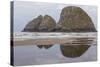 Oceanside, Oregon. Three Arch Rocks Seen from the Beach at Low Tide-Michael Qualls-Stretched Canvas