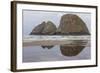 Oceanside, Oregon. Three Arch Rocks Seen from the Beach at Low Tide-Michael Qualls-Framed Photographic Print