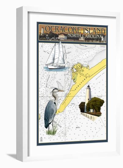 Ocracoke Island, North Carolina - Nautical Chart-Lantern Press-Framed Art Print