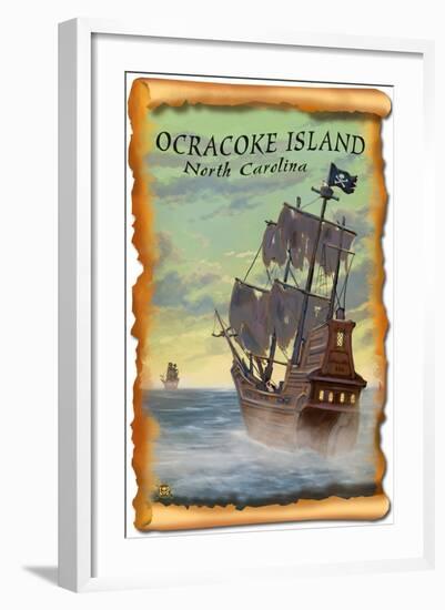 Ocracoke Island, North Carolina - Pirate Ship-Lantern Press-Framed Art Print