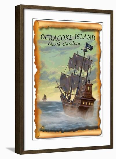 Ocracoke Island, North Carolina - Pirate Ship-Lantern Press-Framed Art Print