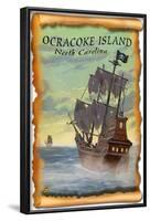 Ocracoke Island, North Carolina - Pirate Ship-Lantern Press-Framed Art Print