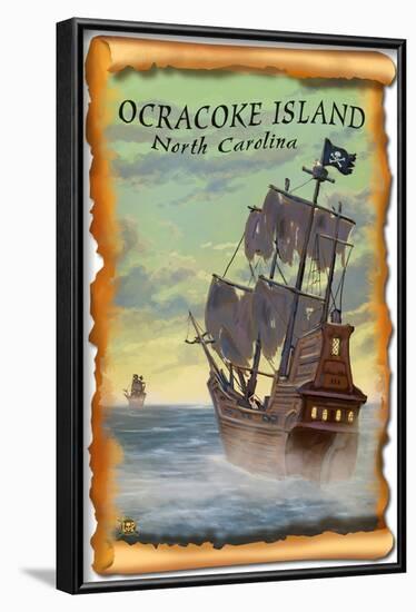 Ocracoke Island, North Carolina - Pirate Ship-Lantern Press-Framed Art Print