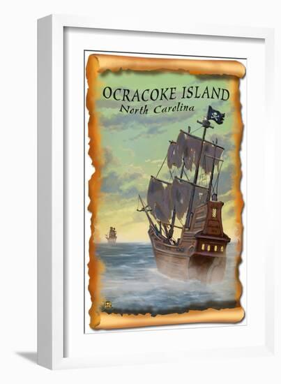 Ocracoke Island, North Carolina - Pirate Ship-Lantern Press-Framed Art Print