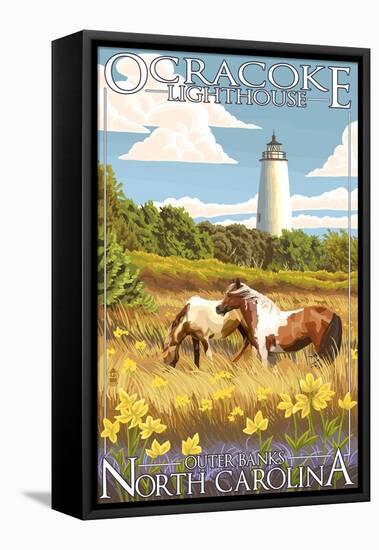 Ocracoke Lighthouse - Outer Banks, North Carolina-Lantern Press-Framed Stretched Canvas