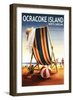 Ocracoke, North Carolina - Beach Chair and Ball-Lantern Press-Framed Art Print