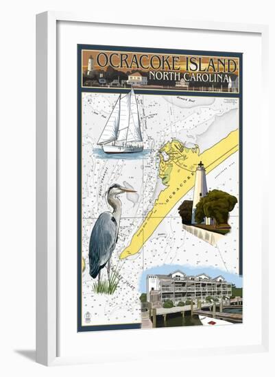 Ocracoke, Outer Banks, North Carolina - Nautical Chart-Lantern Press-Framed Art Print