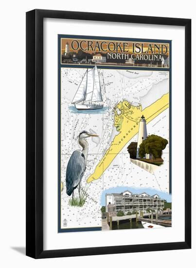 Ocracoke, Outer Banks, North Carolina - Nautical Chart-Lantern Press-Framed Art Print