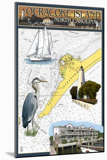 Ocracoke, Outer Banks, North Carolina - Nautical Chart-Lantern Press-Mounted Art Print