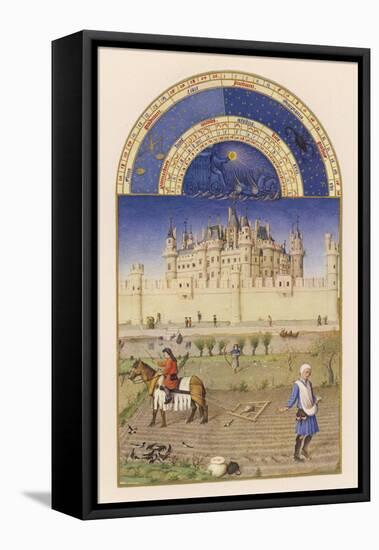 October Peasants Sow Next Year's Crops Within Sight of the Palais Du Louvre Paris-Pol De Limbourg-Framed Stretched Canvas