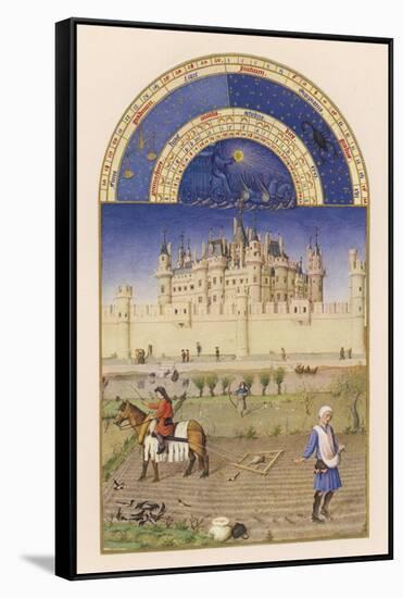 October Peasants Sow Next Year's Crops Within Sight of the Palais Du Louvre Paris-Pol De Limbourg-Framed Stretched Canvas