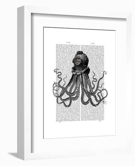 Octopus and Diving Helmet-Fab Funky-Framed Art Print