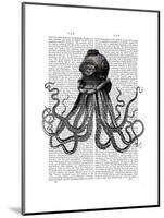 Octopus and Diving Helmet-Fab Funky-Mounted Art Print