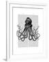 Octopus and Diving Helmet-Fab Funky-Framed Art Print