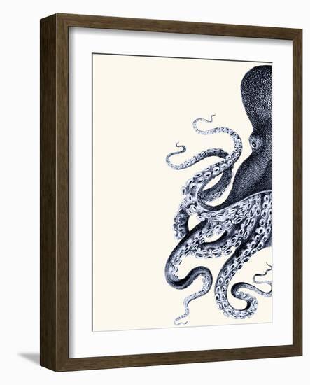 Octopus Indigo Blue and Cream a-Fab Funky-Framed Art Print