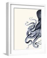 Octopus Indigo Blue and Cream a-Fab Funky-Framed Art Print