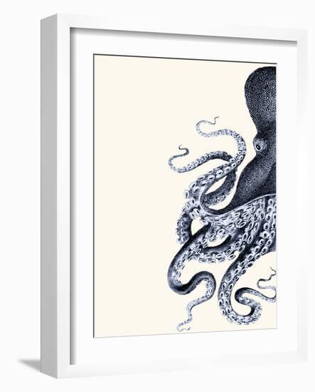 Octopus Indigo Blue and Cream a-Fab Funky-Framed Art Print