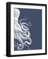 Octopus Indigo Blue and Cream b-Fab Funky-Framed Art Print