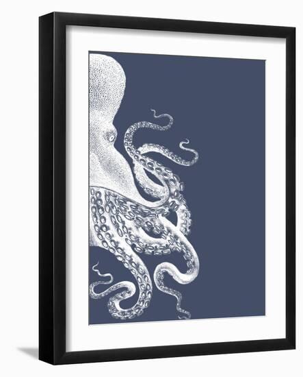 Octopus Indigo Blue and Cream b-Fab Funky-Framed Art Print