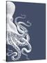 Octopus Indigo Blue and Cream b-Fab Funky-Stretched Canvas