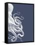 Octopus Indigo Blue and Cream b-Fab Funky-Framed Stretched Canvas