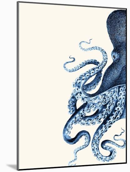 Octopus Navy Blue and Cream a-Fab Funky-Mounted Art Print