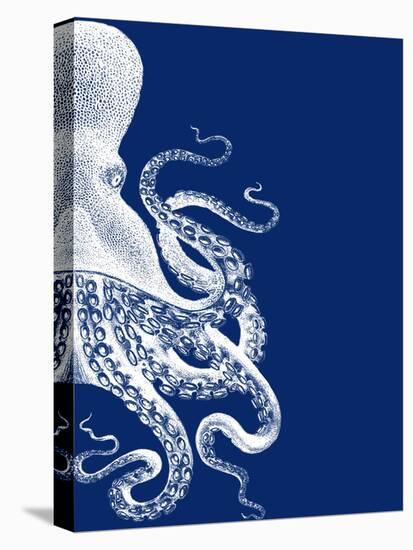 Octopus Navy Blue and Cream b-Fab Funky-Stretched Canvas