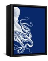 Octopus Navy Blue and Cream b-Fab Funky-Framed Stretched Canvas