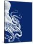 Octopus Navy Blue and Cream b-Fab Funky-Stretched Canvas