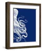 Octopus Navy Blue and Cream b-Fab Funky-Framed Art Print