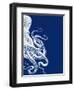 Octopus Navy Blue and Cream b-Fab Funky-Framed Art Print