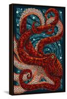 Octopus - Paper Mosaic-Lantern Press-Framed Stretched Canvas