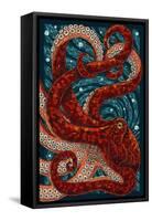 Octopus - Paper Mosaic-Lantern Press-Framed Stretched Canvas