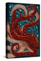 Octopus - Paper Mosaic-Lantern Press-Stretched Canvas