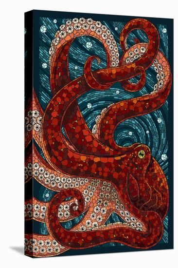 Octopus - Paper Mosaic-Lantern Press-Stretched Canvas