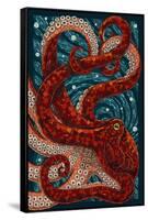 Octopus - Paper Mosaic-Lantern Press-Framed Stretched Canvas