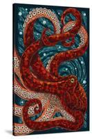 Octopus - Paper Mosaic-Lantern Press-Stretched Canvas