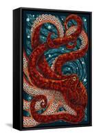 Octopus - Paper Mosaic-Lantern Press-Framed Stretched Canvas