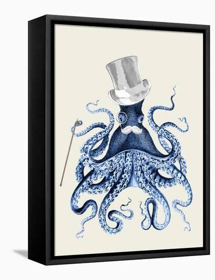 Octopus Print Blue on Cream b-Fab Funky-Framed Stretched Canvas