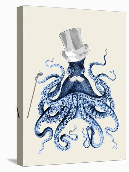 Octopus Print Blue on Cream b-Fab Funky-Stretched Canvas